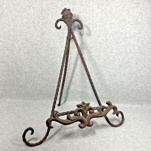 Vtg Ornate Cast Iron Easel Stand 15”‎ Display Frame Plate Book Artifact Rustic